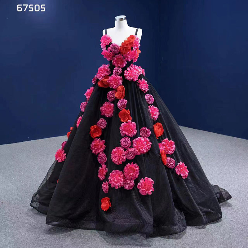 Elegant Dresses Women Party 2022 Latest Designs 3D Flowers Black Slings