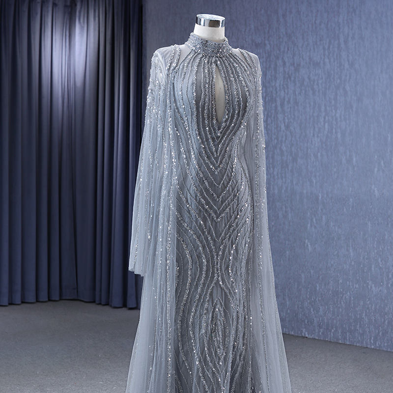 Gray Formal High Neck Evening Dresses