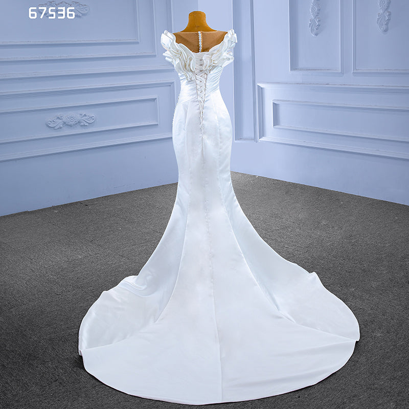 Elegant Casual Dresses White Stain Long Sleeve Princesses Bridal Gowns Wedding Dresses - Image 5