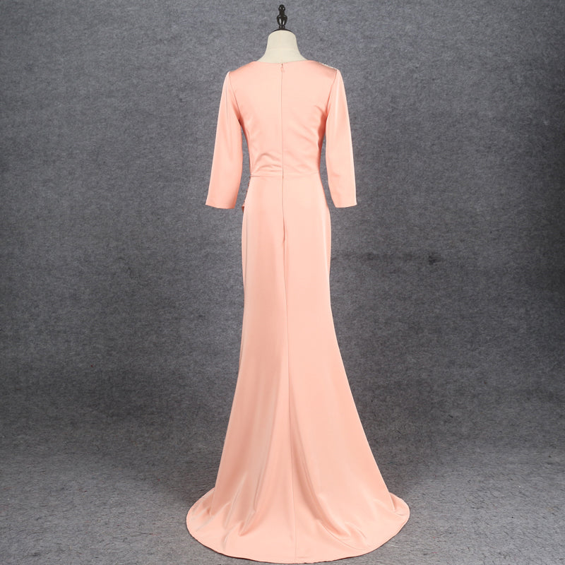 Pink Three-Quarter Sleeve Fishtail Sequin Evening Dress - Image 5