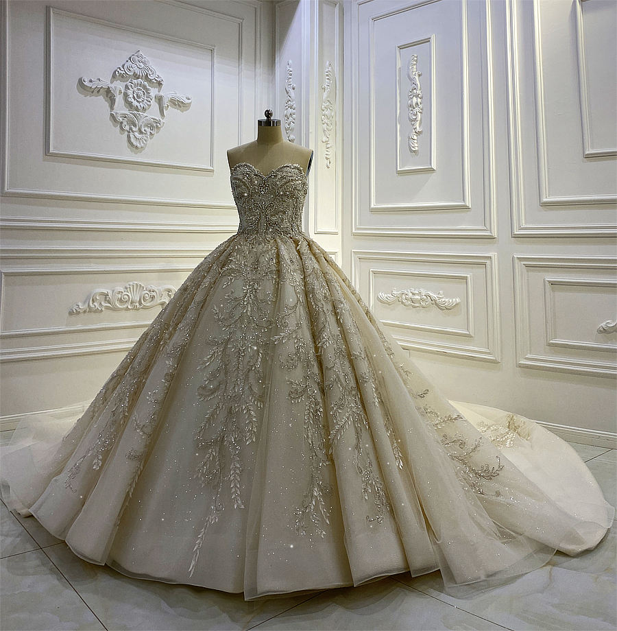 Luxury Shine Bridal Gown Off Shoulder Wedding Dresses High Quality Lace Bling Wedding Bride Gown - Image 6