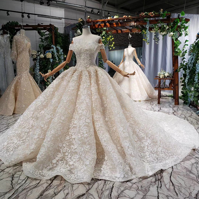 Vintage Lace Style Bridal Dress Off Shoulder Design