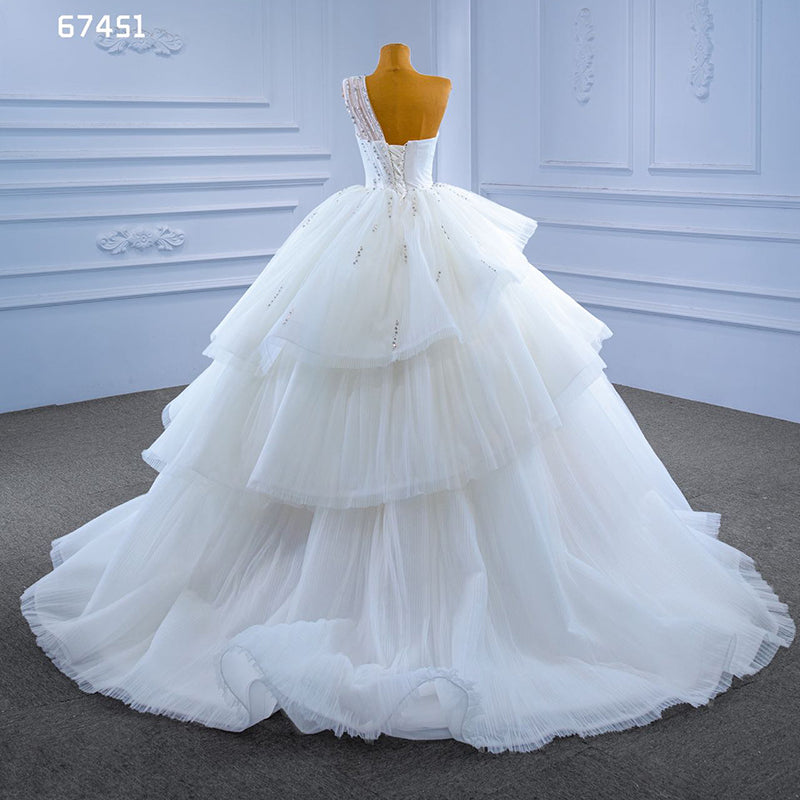Low Key Wedding Dresses 2022 Simple One Shoulder Beaded Lace Bridal Wedding Dresses - Image 6