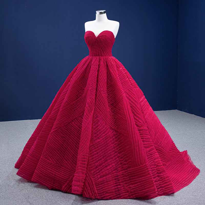 Ladies Elegant And Simple Tube Top Cross-Tailing Red Wedding Dress