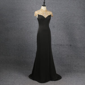 Women Off Shoulder Black Gowns Prom Evening Gown Short Sleeve Dresses