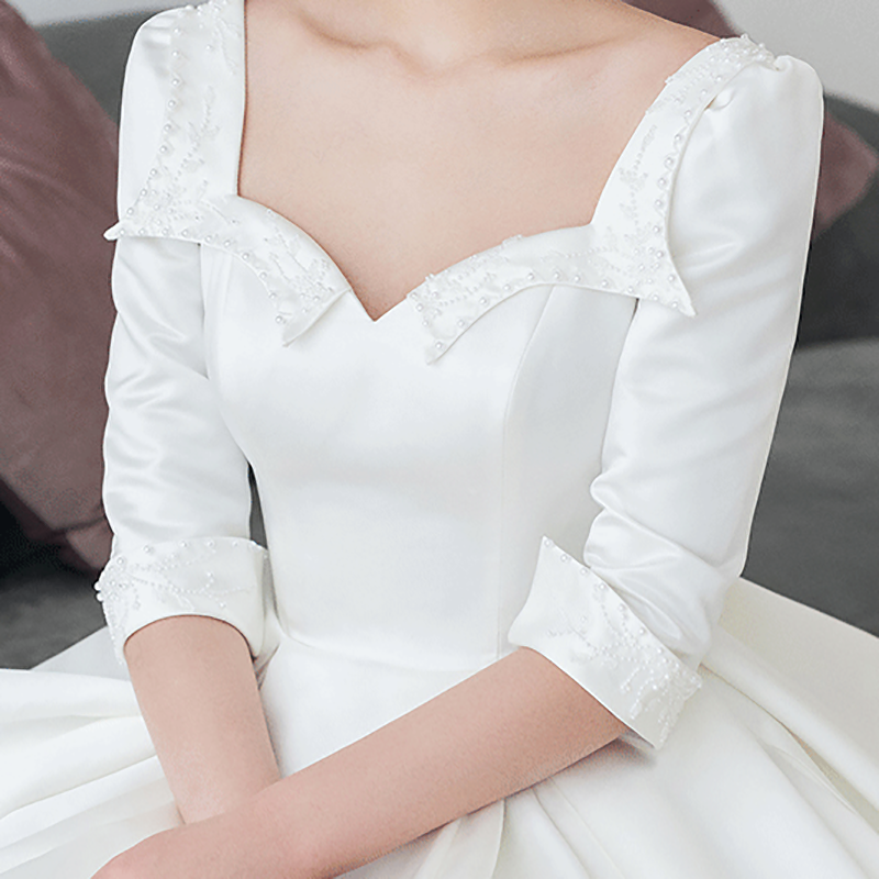 Vintage Simple Women'S Bridal Wedding Satin White Prom Dress - Image 5