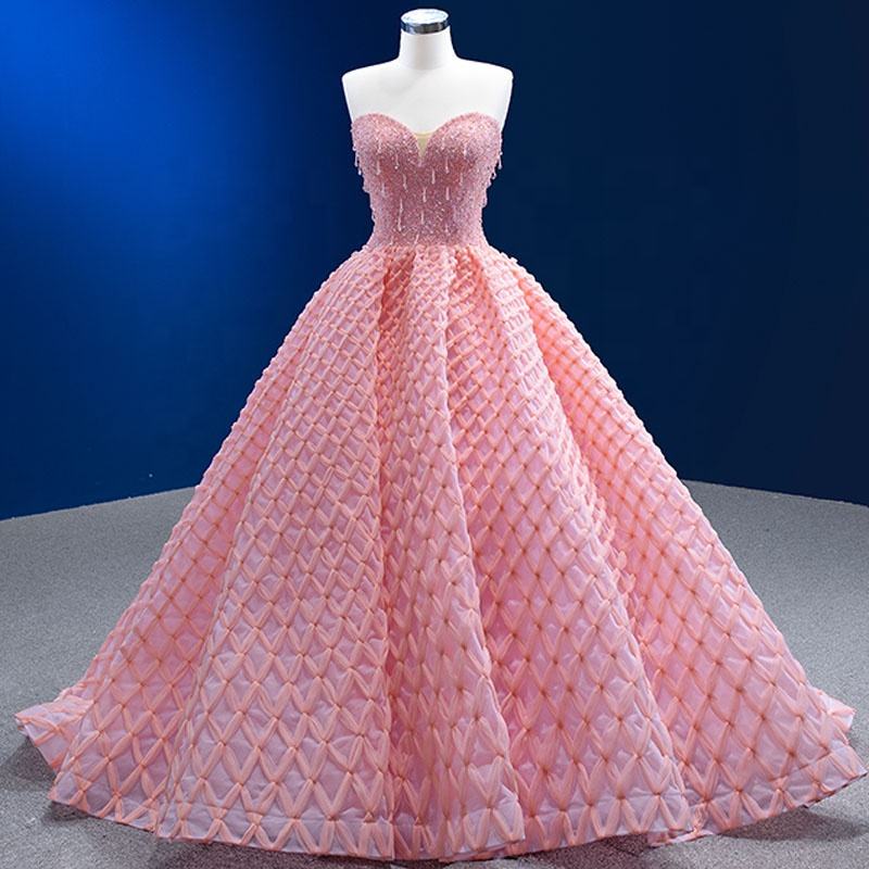 Pink Sweetheart Sleeveless Evening Women Ball Gown Dresses