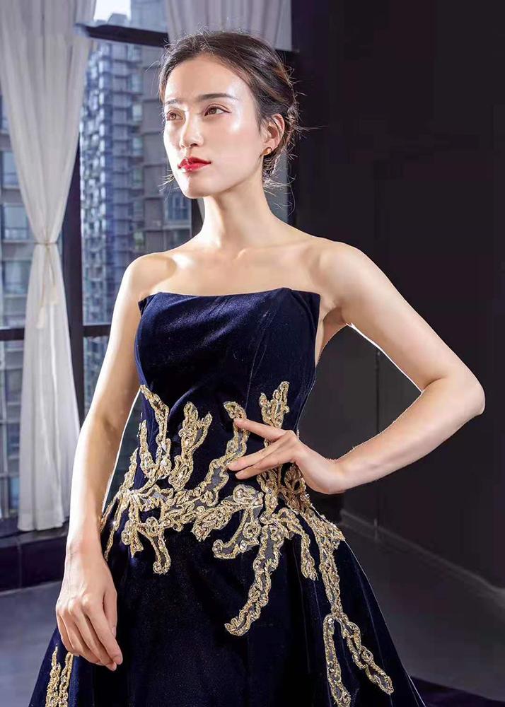 Real luxury high quality gold applique with belt empire waist hot selling evening dresses - Image 8