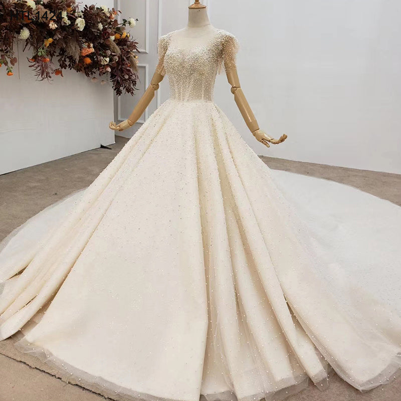 Champagne Colored Beaded Princess Wedding Dress