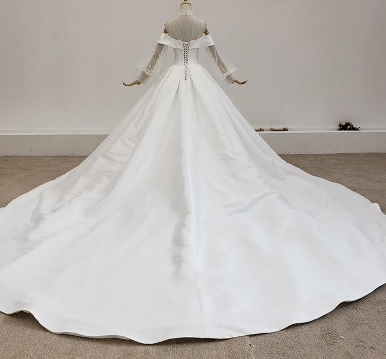 elegant Italy satin luxury high neck wedding gown bridal dress - Image 5