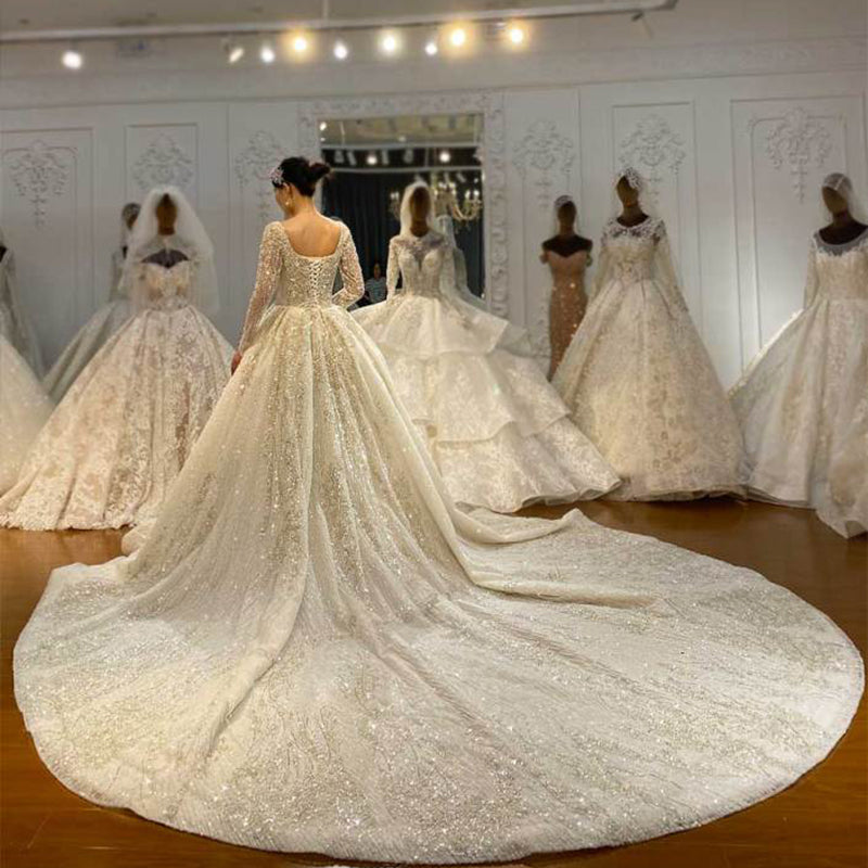 2022 New Fashion Shiny Long Sleeve Prom Dress Wedding Dress Backless Sequin Wedding Dress - Image 5