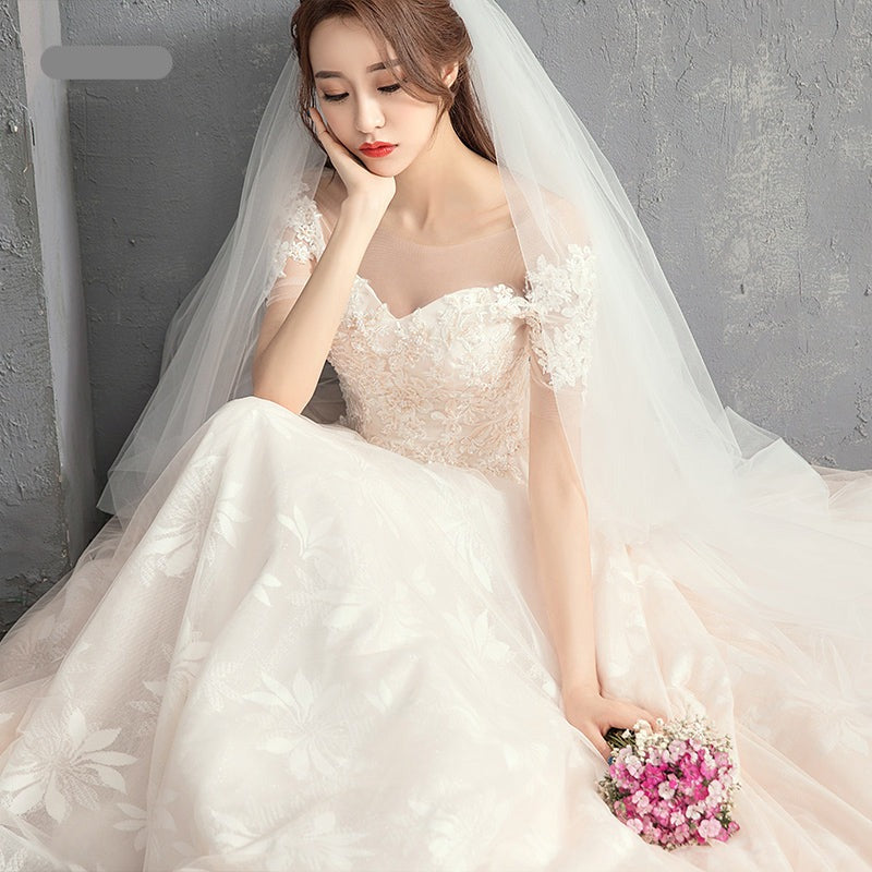 A Line Crystal Bead Lace Applique Wedding Dress For Women - Image 3