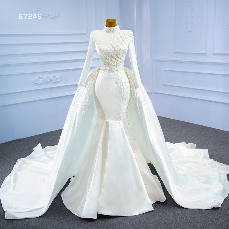 High Neck Long Sleeve Mermaid Detachable Tail Wedding Dresses