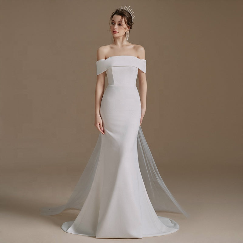 Mermaid Wedding Dress Elegant Satin Off Shoulder White Slim Wedding Bridal Dress