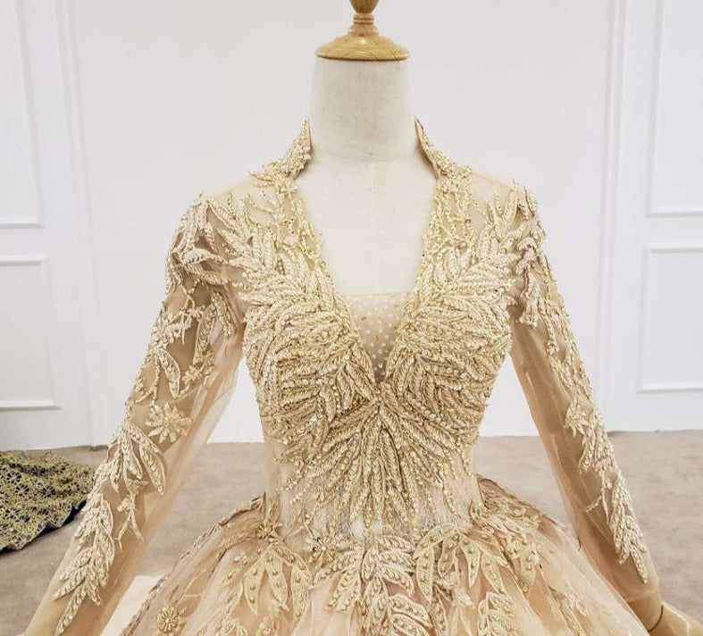 Princess Long Sleeve V Neck Elegant Lace Wedding Dress Bridal Gown - Image 5