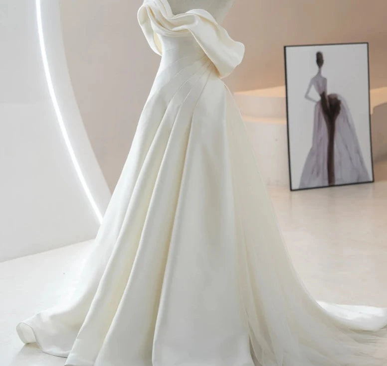 Classic Satin A-Line Bridal Wedding Women Dresses For Party - Image 5