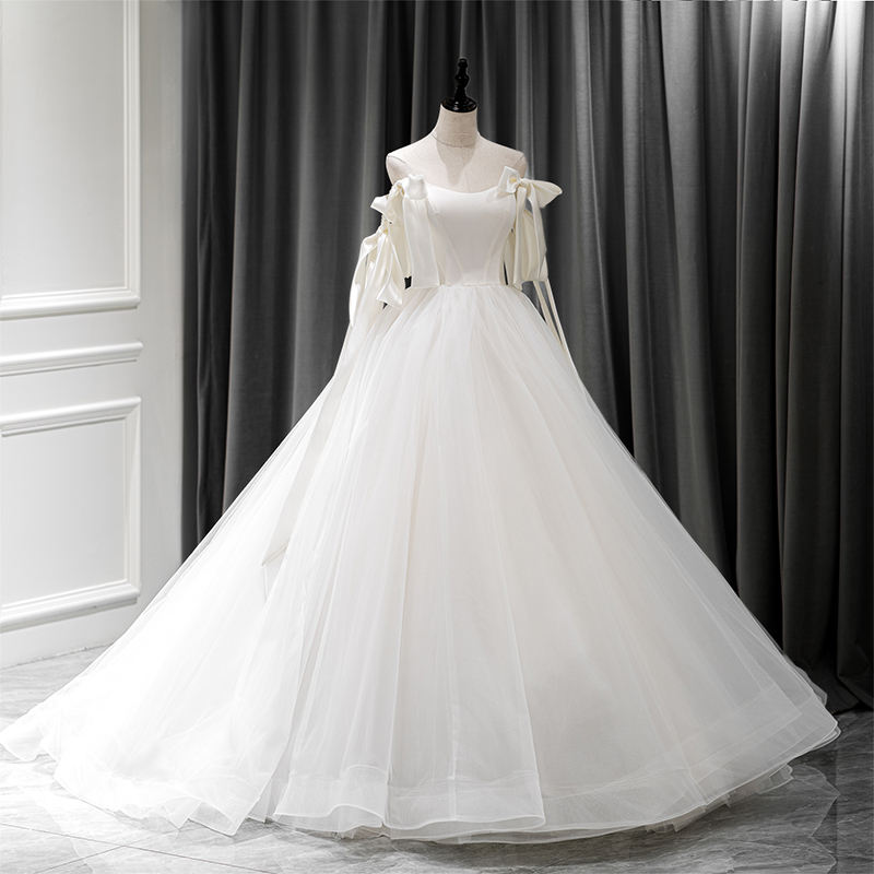 Princess Strapless Bow Sleeveless Lace Up Ball Gown Pearls Wedding Dress
