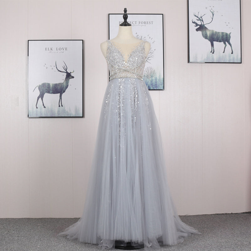Deep V Beading Sequin Fashion Formal Dresses Evening Party Dress - Image 5