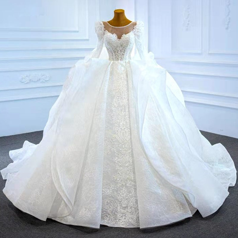 Sweetheart Lace Backless Luxury Ball Gown Wedding Dress