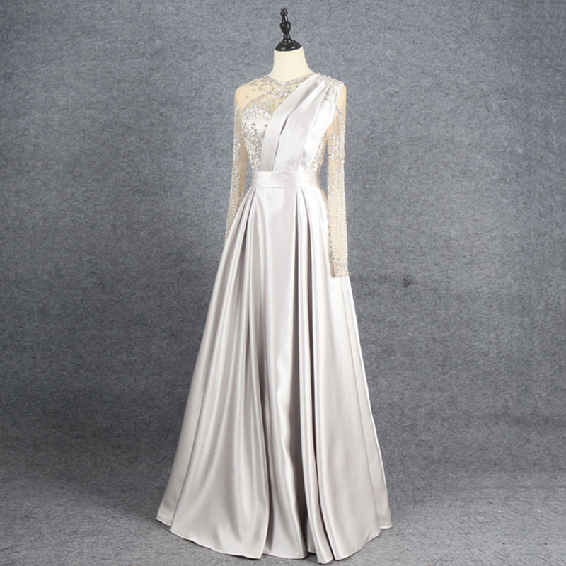 New Light Luxury Long Sleeve Beaded Dress Long Dress Sequin Evening Dress