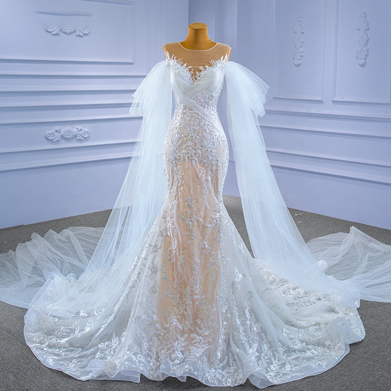 Ladies Elegant Lace Embroidered Tulle Mermaid Wedding Dress