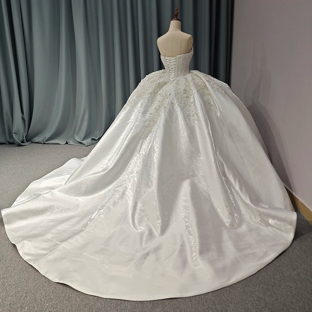 Dress Satin pearl Crystal Sweetheart Neck Women Ball Gown Lace Appliques Gowns - Image 2