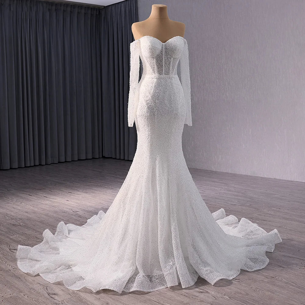 Mermaid Luxury Wedding Dresses 2024 Sweetheart Long Sleeve Pearls Sequined wedding gown