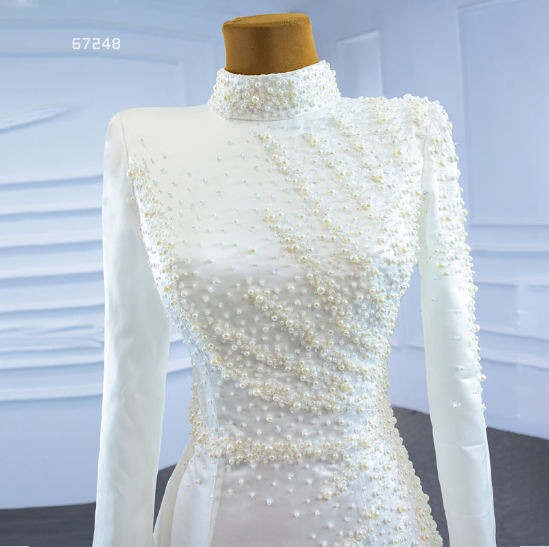 High Neck Long Sleeve Mermaid Detachable Tail Wedding Dresses - Image 6