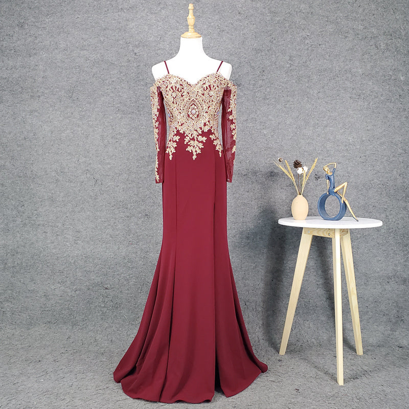 Ladies New Elegant Sling Half Sleeve Embroidered Mermaid Evening Dress - Image 4