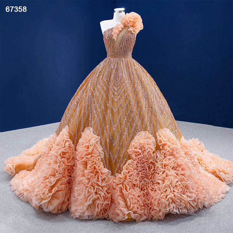 Orange Heavy Long beaded Evening Dress