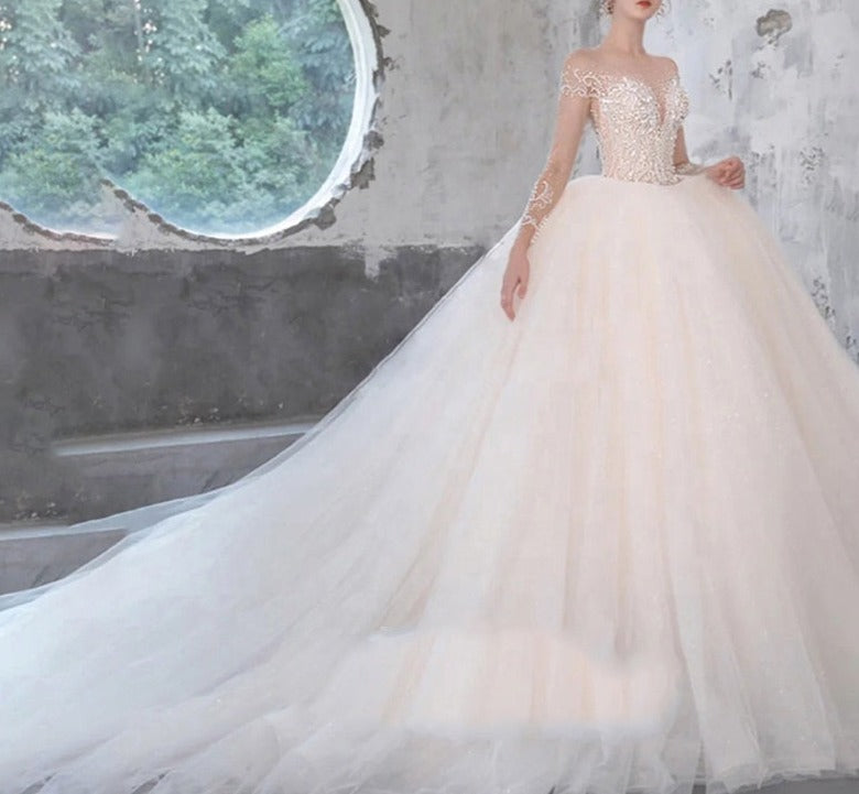 Long Sleeve Heavy Beading Sweetheart  Wedding Dress Bridal Gowns