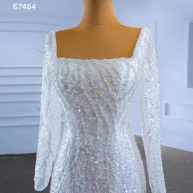 2022 New Ladies Luxury Sequin Long Sleeve Bridal Dress Mermaid Wedding Dress - Image 6