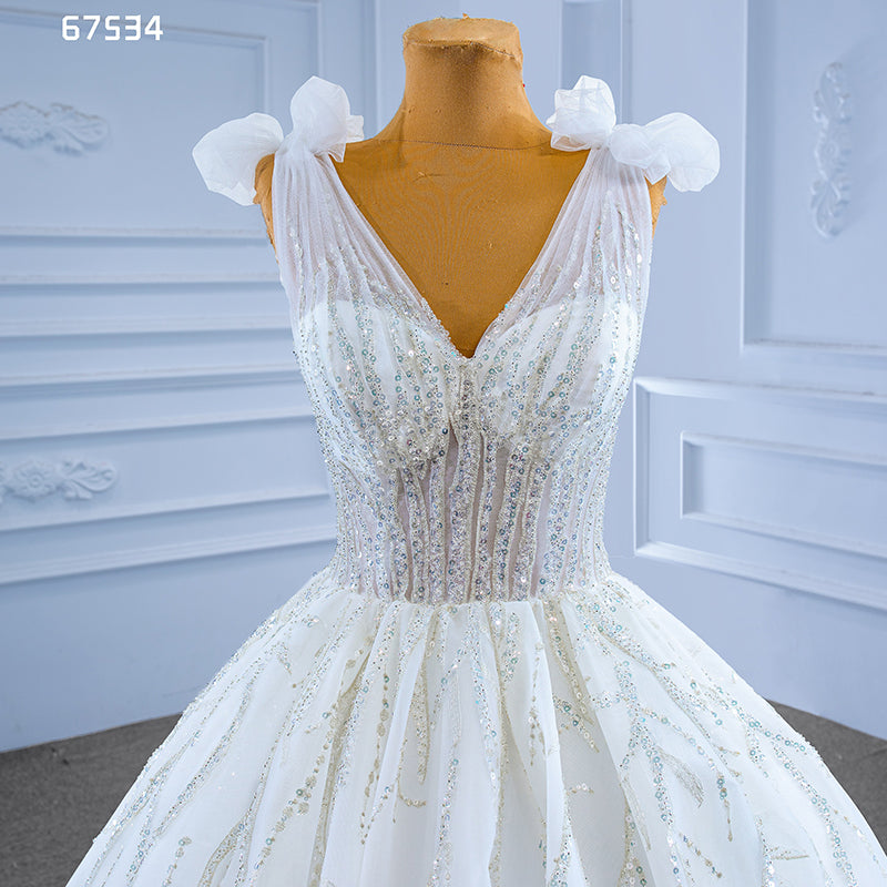New Design Sexy Strap White Lace Sequins Bridal Wedding Dress - Image 6