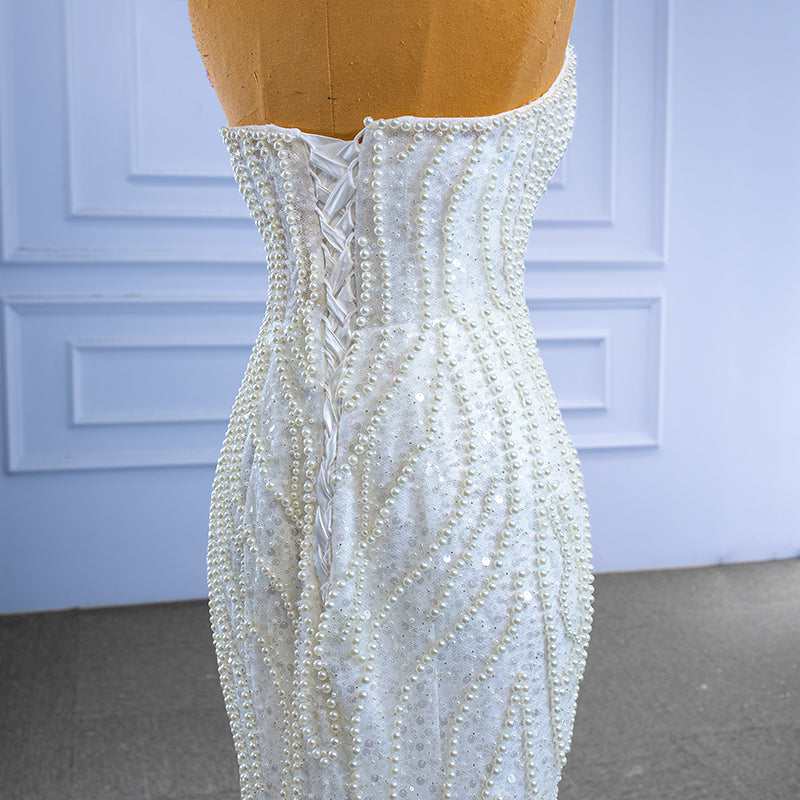 Mermaid Sexy Luxury Beaded White Lace Fabric Bridal Wedding Dress - Image 7