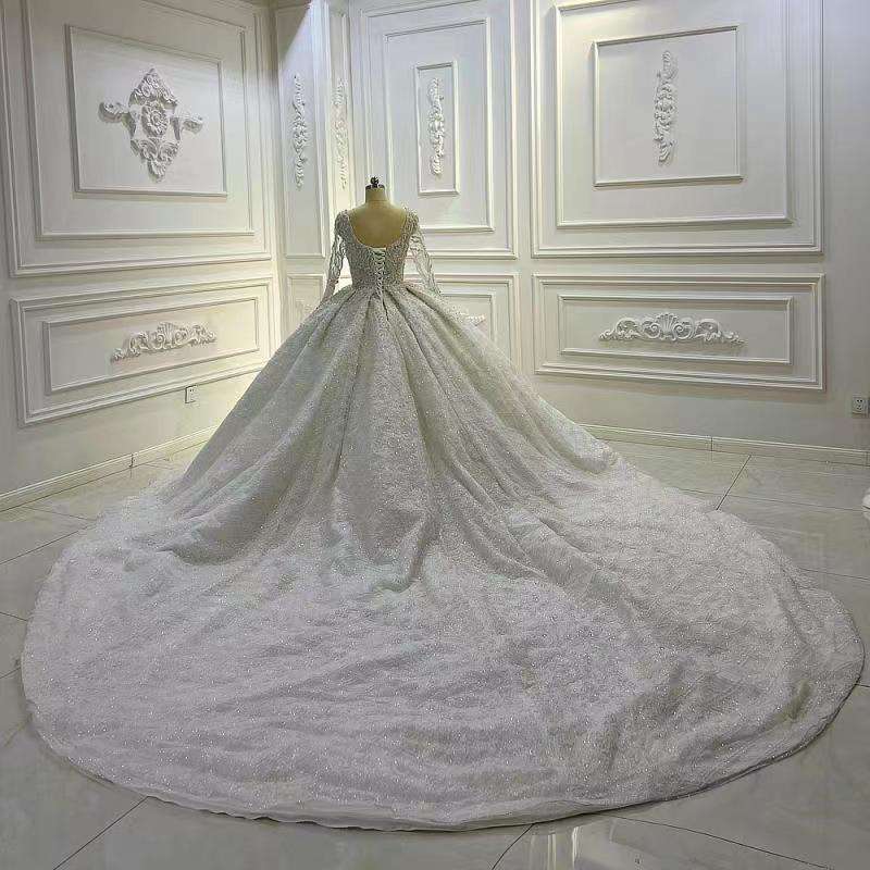 Luxury Crystal Wedding Bridal Dresses long sleeve folds Princess elegant ball gown - Image 6