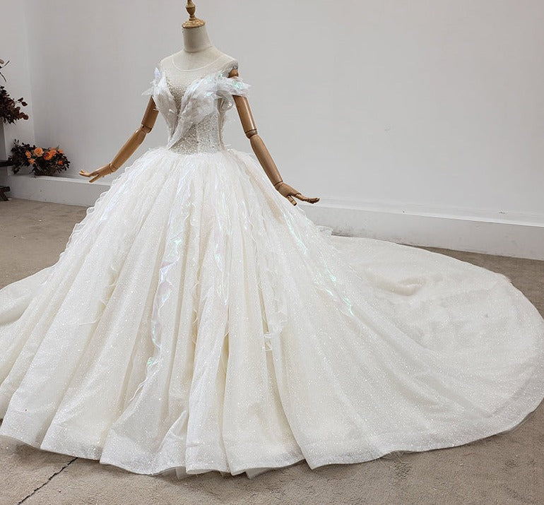 Luxury Women Elegant Diamond Beading Wedding Dress Ball Gown