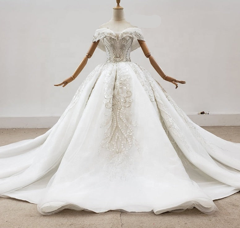 Luxury Women Elegant Off Shoulder Beading Wedding Dress For Bride - Image 3