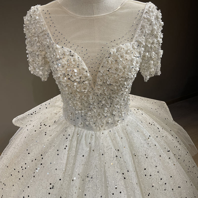 Luxury Applique Wedding Dresses With Gorgeous Sequin Covered Sweep Train Bridal Gown - Image 5
