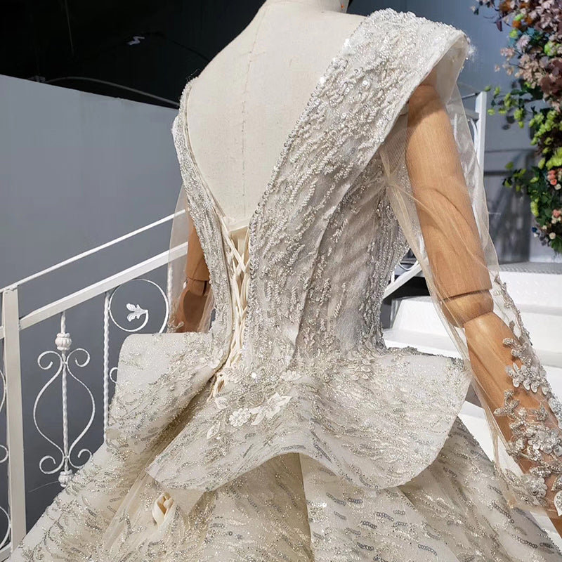 v neck long train heavy beaded wedding dress ball gown wedding dresses - Image 8