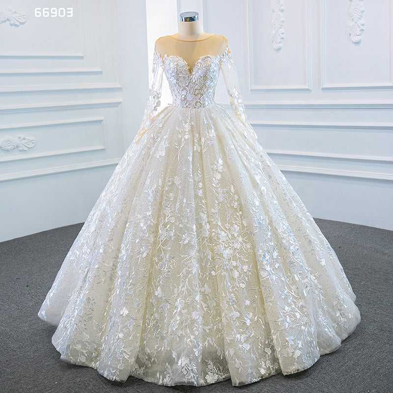 Long Sleeve Lace Elegant Appliques Bridal Wedding Dress Gown