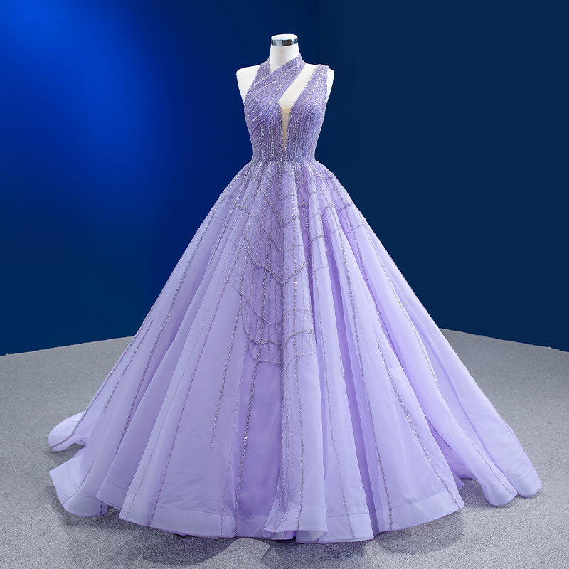 High Quality Luxury Sleeveless Sequins Lace Dress backless  Bridal Gown