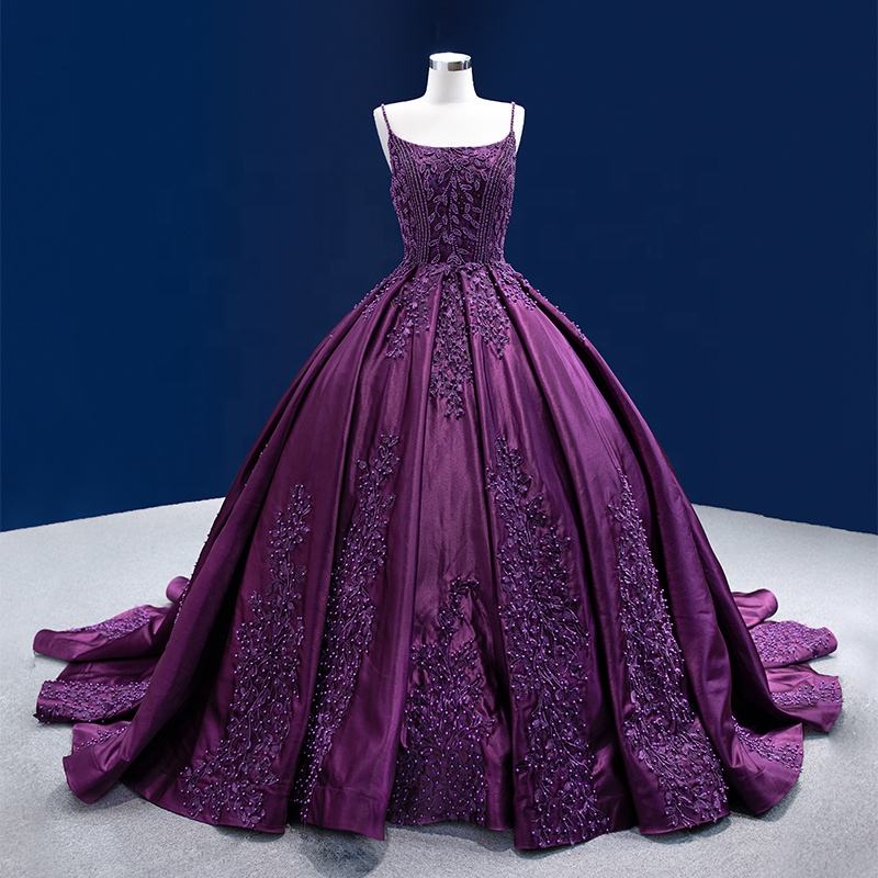 Purple Vintage Spaghetti Strap Ball Gown Evening Party Dresses