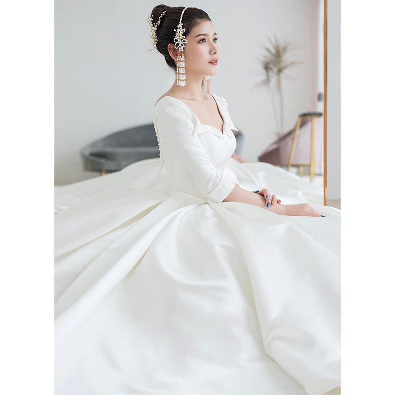 Vintage Simple Women'S Bridal Wedding Satin White Prom Dress - Image 7