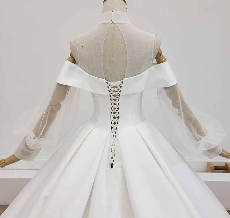 elegant Italy satin luxury high neck wedding gown bridal dress - Image 8