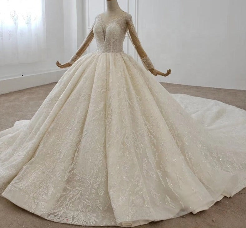 wedding dress long sleeve crystal lace bridal gowns