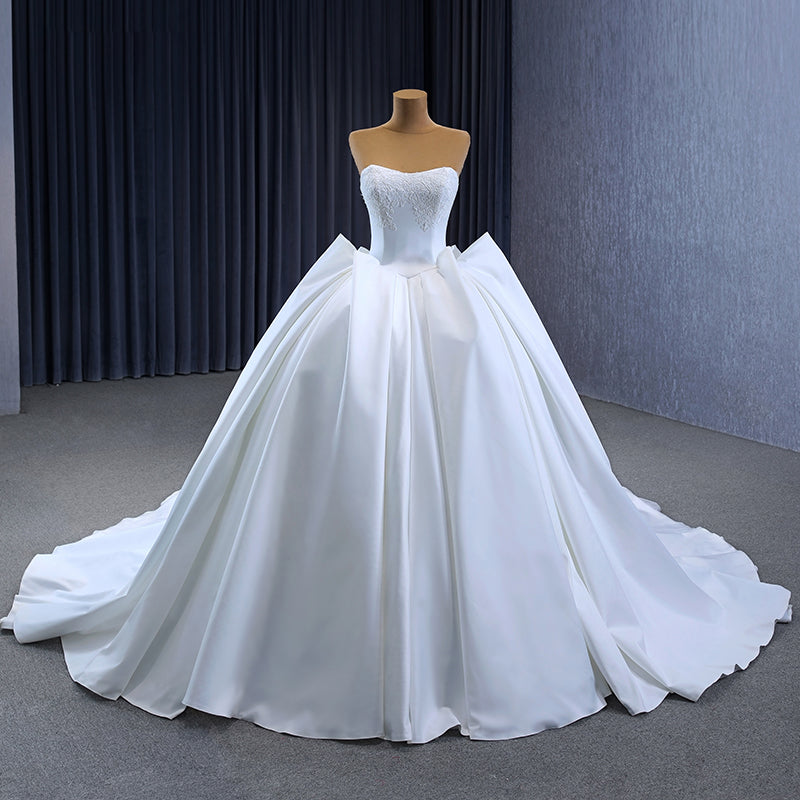 Customized Bridal Wedding Main Wedding Dress White Tube Top Elegant Lady Satin Tutu Skirt Trailing Ceremony