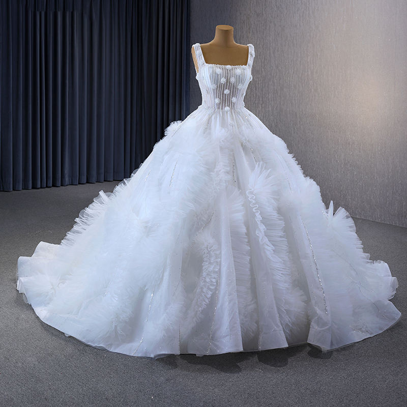 Modern Square Collar Lace Sleeveless Party Wedding Dress For Women - Image 5