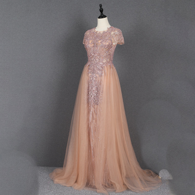 Short Sleeve Women A Line Elegant Gowns Evening Dresses Formal Party Dress - Image 8