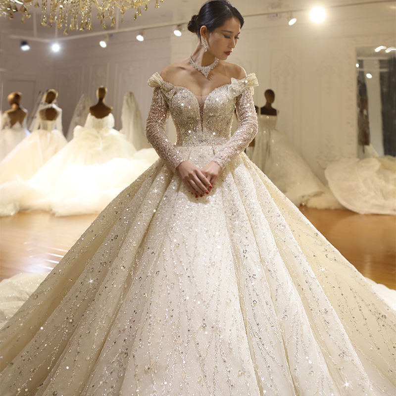 New Sparking Beading Court Train Tulle Bridal Gown - Image 3