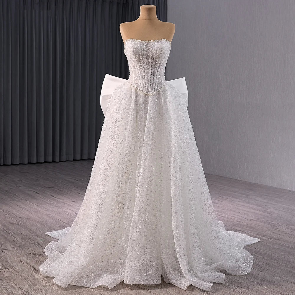 Elegant White Mermaid Wedding Dress Strapless Bride Gowns 2024 Lace Up Sleeveless Beach